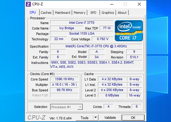 Phần mềm CPUZ kiểm tra cấu hình máy